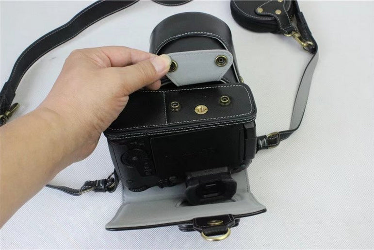 Genuine Leather Protective Case + Strap + Camera Lens Bag for Panasonic DMC-GH5GK Camera with 45-150mm Lens