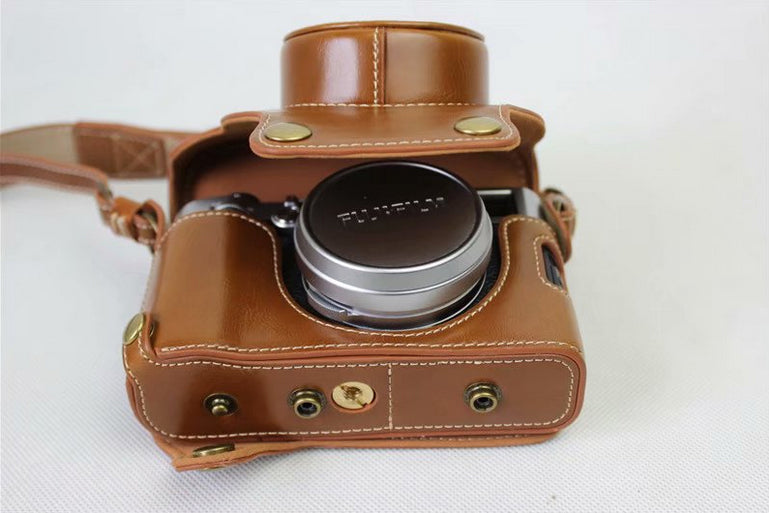 PU Leather Camera Protective Case + Strap + Camera Lens Bag for Fujifilm X100F