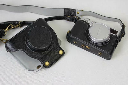 Genuine Leather Camera Protection Cover Shell + Strap + Camera Lens Bag for Fujifilm X100F