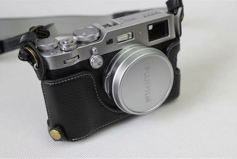 Genuine Leather Camera Protection Cover Shell + Strap + Camera Lens Bag for Fujifilm X100F