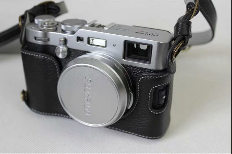 Genuine Leather Camera Protection Cover Shell + Strap + Camera Lens Bag for Fujifilm X100F