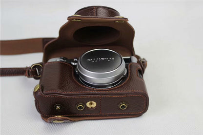 Genuine Leather Camera Protection Cover Shell + Strap + Camera Lens Bag for Fujifilm X100F