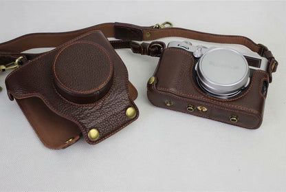 Genuine Leather Camera Protection Cover Shell + Strap + Camera Lens Bag for Fujifilm X100F