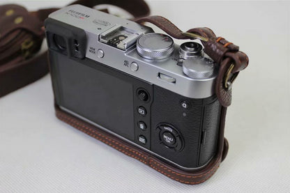 Genuine Leather Camera Protection Cover Shell + Strap + Camera Lens Bag for Fujifilm X100F