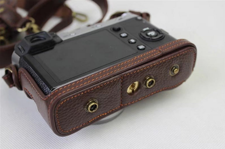 Genuine Leather Camera Protection Cover Shell + Strap + Camera Lens Bag for Fujifilm X100F