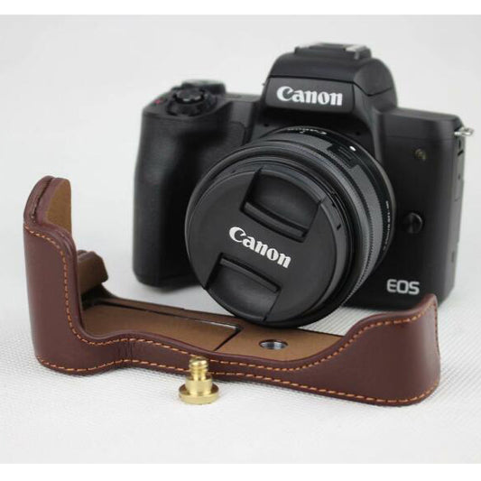 Genuine Leather Half Bottom Camera Protective Case Bag for for Canon EOS M50