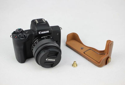 PU Leather Camera Half Case Bottom Mount Cover for Canon EOS M50