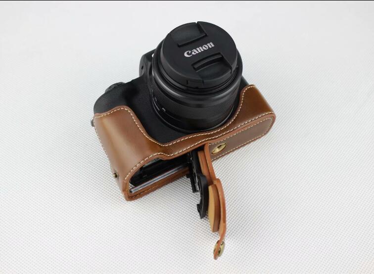 PU Leather Camera Half Case Bottom Mount Cover for Canon EOS M50