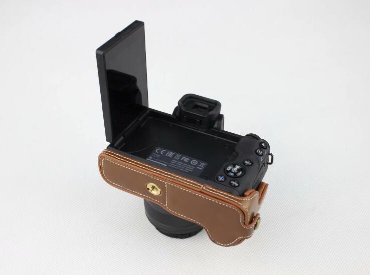 PU Leather Camera Half Case Bottom Mount Cover for Canon EOS M50