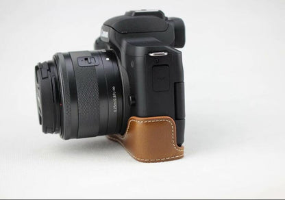 PU Leather Camera Half Case Bottom Mount Cover for Canon EOS M50