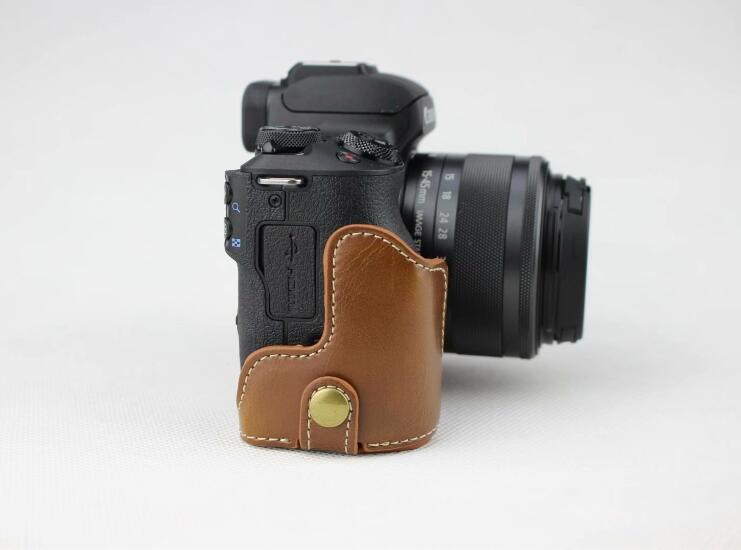 PU Leather Camera Half Case Bottom Mount Cover for Canon EOS M50