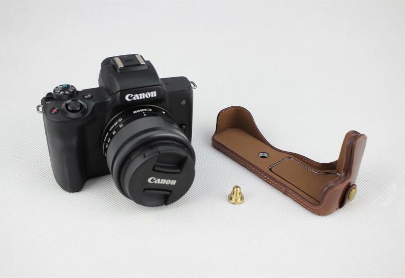 PU Leather Camera Half Case Bottom Mount Cover for Canon EOS M50