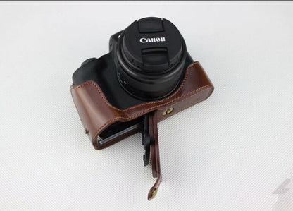 PU Leather Camera Half Case Bottom Mount Cover for Canon EOS M50