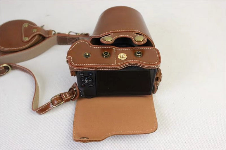 PU Leather Protective Bag + Strap + Camera Lens Bag for Canon EOS M6 with 15-45mm Lens