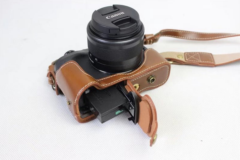 PU Leather Protective Bag + Strap + Camera Lens Bag for Canon EOS M6 with 15-45mm Lens