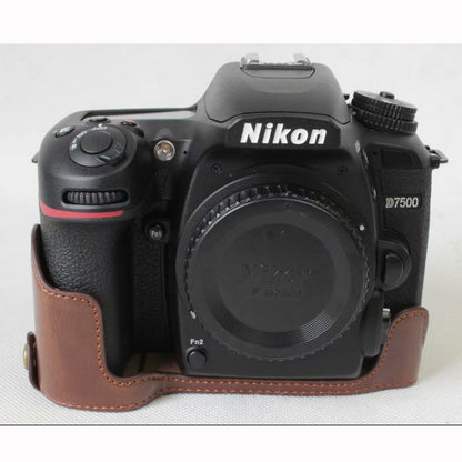 Half Camera PU Leather Protective Case for Nikon D7500 Digital SLR Camera