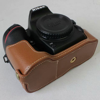 Genuine Cowhide Leather Half Bag Cover for Nikon D7500 Digital SLR Camera