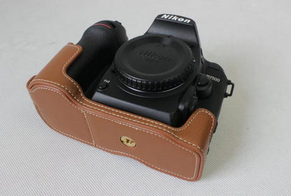 Genuine Cowhide Leather Half Bag Cover for Nikon D7500 Digital SLR Camera