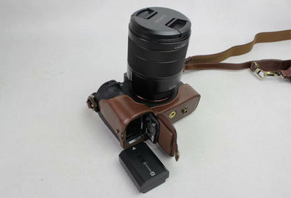 PU Leather Protective Bag + Strap + Camera Lens Bag for Sony ILCE-9 / A9 / A7RM3 A7RIII