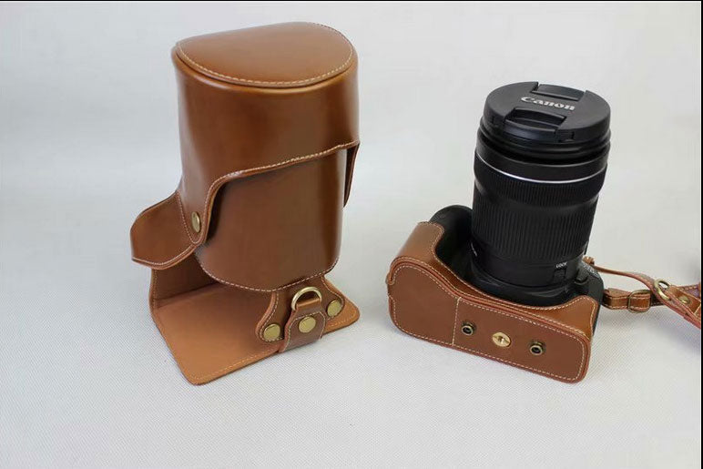 PU Leather Camera Protective Pouch Bag + Strap + Camera Lens Bag for Canon EOS 77D / 800D