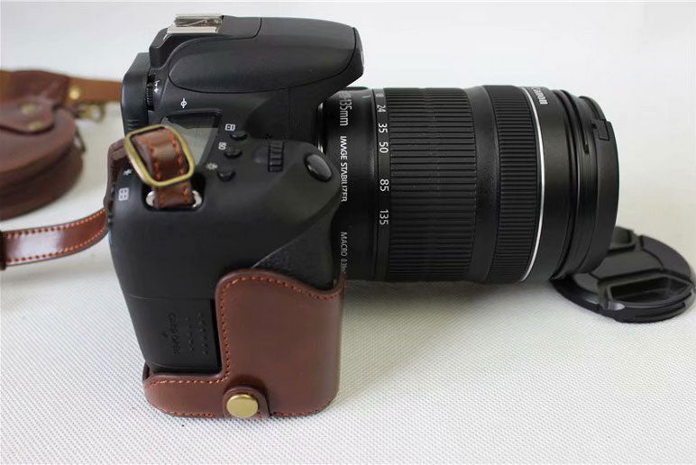 PU Leather Camera Protective Pouch Bag + Strap + Camera Lens Bag for Canon EOS 77D / 800D