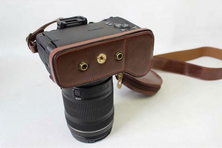 PU Leather Camera Protective Pouch Bag + Strap + Camera Lens Bag for Canon EOS 77D / 800D