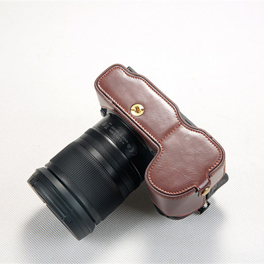 Bottom Opening PU Leather Half Camera Case with Strap for Nikon Z7 Camera