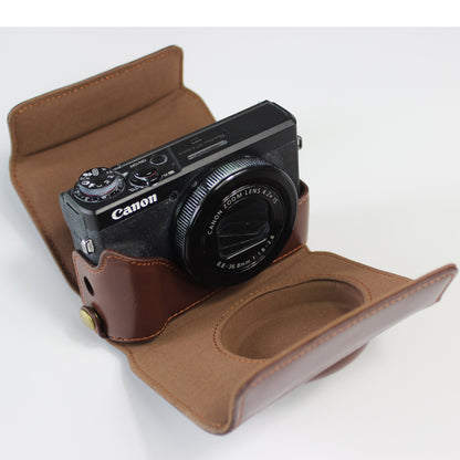 PU Leather Half Camera Case Bag with Strap for Canon PowerShot G7 X Mark III