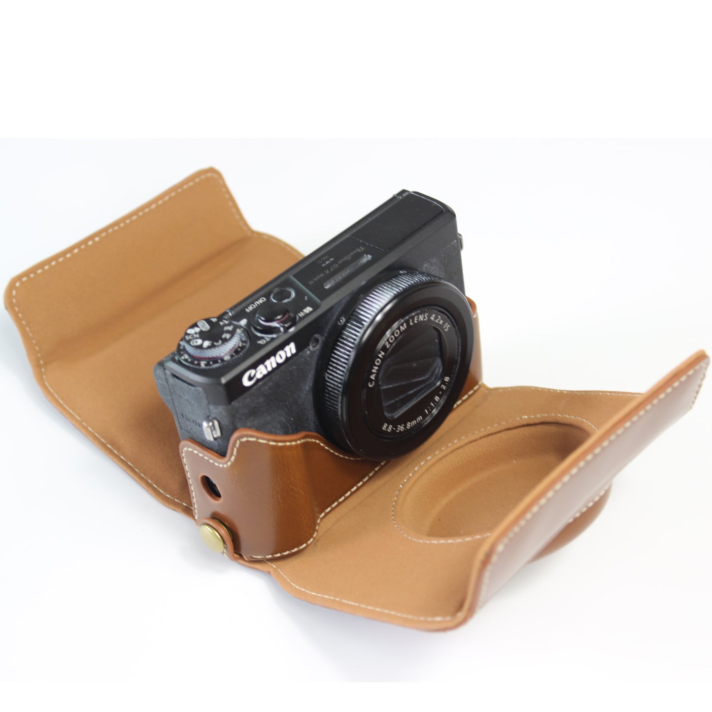 PU Leather Half Camera Case Bag with Strap for Canon PowerShot G7 X Mark III