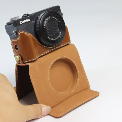 PU Leather Half Camera Case Bag with Strap for Canon PowerShot G7 X Mark III