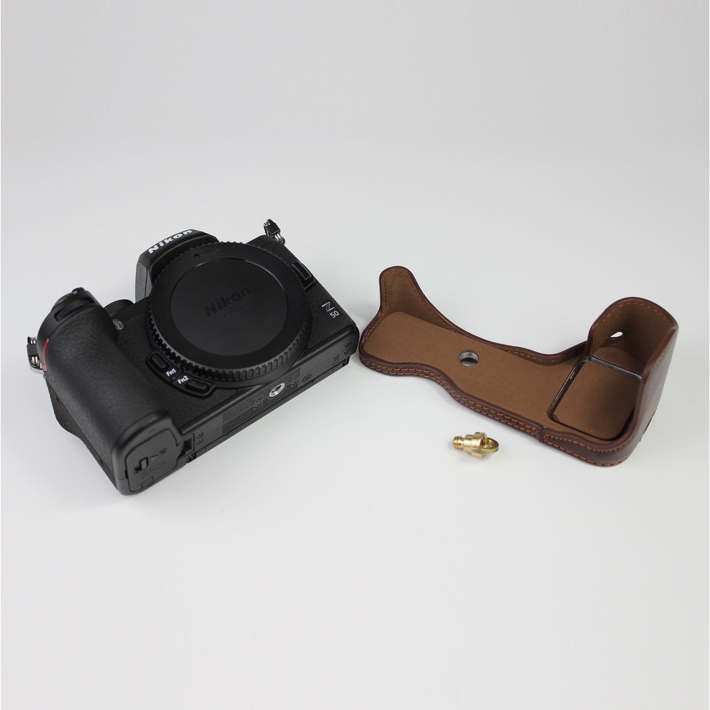 Genuine Leather Half Bottom Camera Protective Case Bag for for Nikon Z50