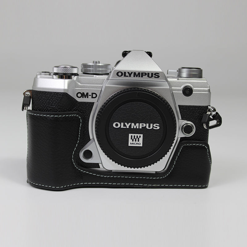 Genuine Leather Half Bottom Camera Protective Case Bag for for Olympus E-M5 Mark III