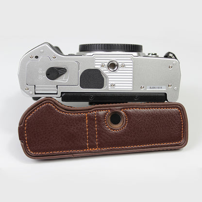 Genuine Leather Half Bottom Camera Protective Case Bag for for Olympus E-M5 Mark III