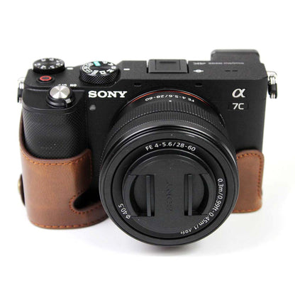 PU Leather Camera Half Cover Case for Sony A7C Camera