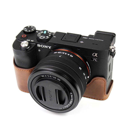 PU Leather Camera Half Cover Case for Sony A7C Camera