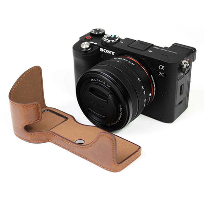 PU Leather Camera Half Cover Case for Sony A7C Camera