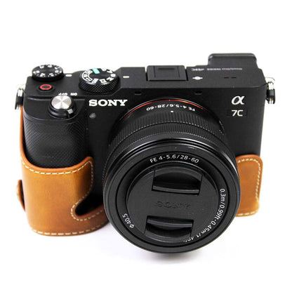 PU Leather Camera Half Cover Case for Sony A7C Camera