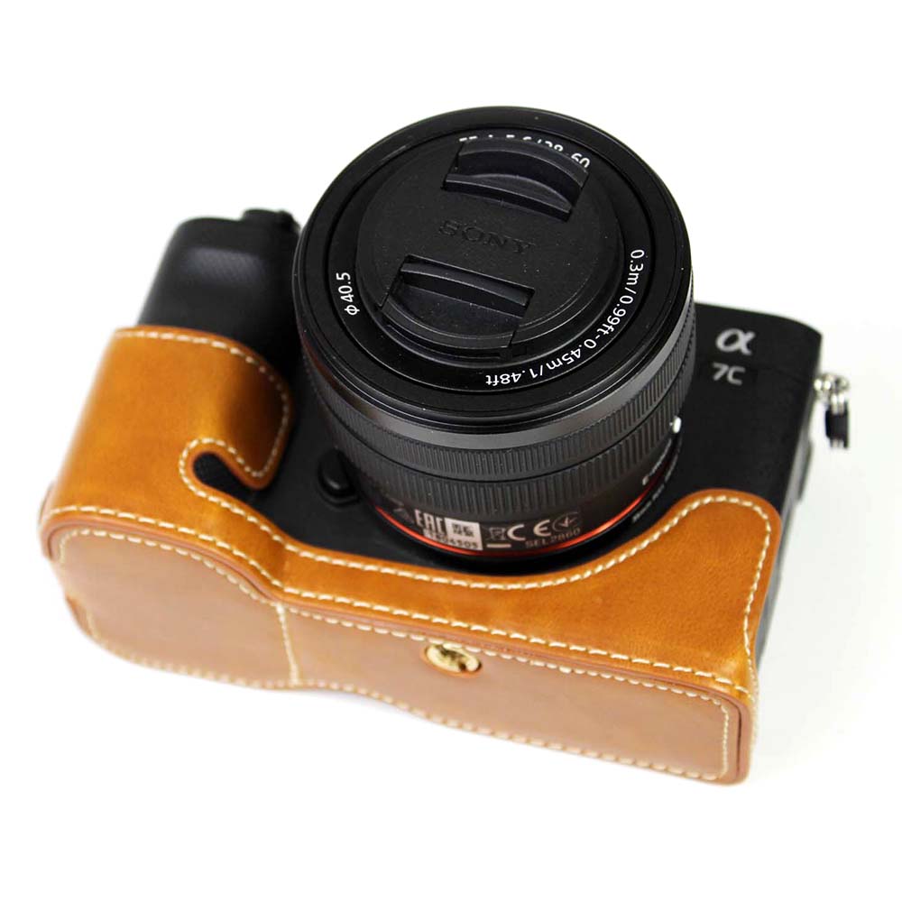 PU Leather Camera Half Cover Case for Sony A7C Camera