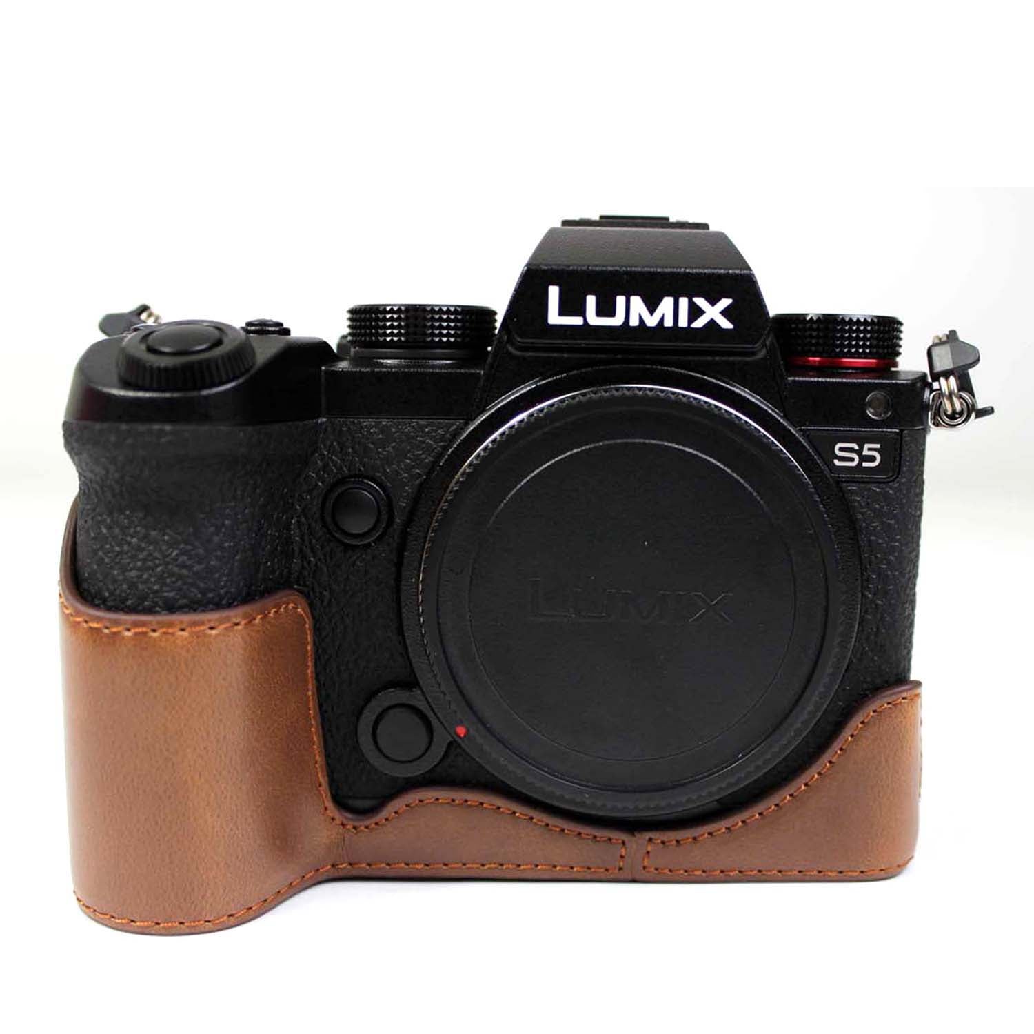 PU Leather Camera Half Case Bottom Cover with Battery Opening for Panasonic Lumix S5