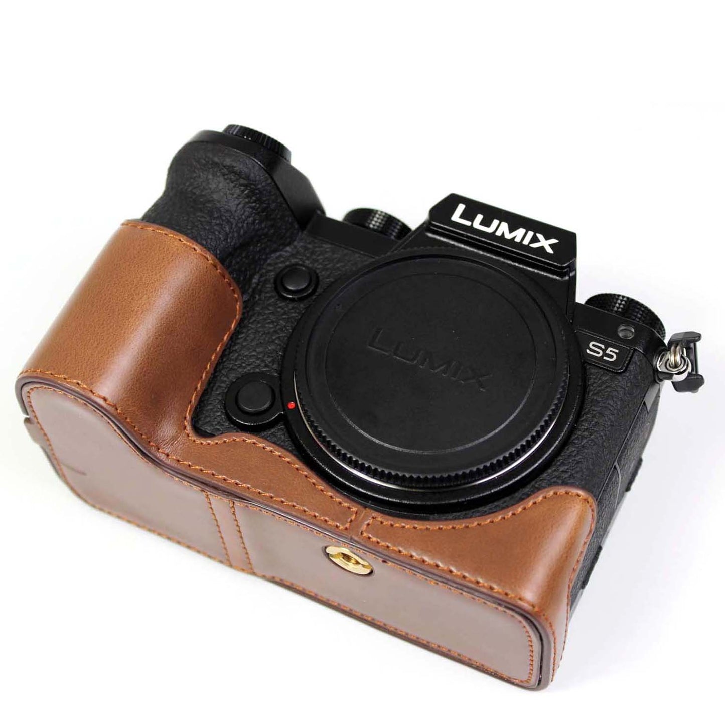 PU Leather Camera Half Case Bottom Cover with Battery Opening for Panasonic Lumix S5