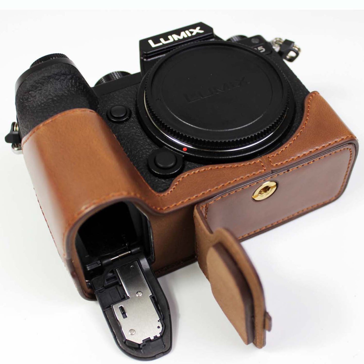 PU Leather Camera Half Case Bottom Cover with Battery Opening for Panasonic Lumix S5