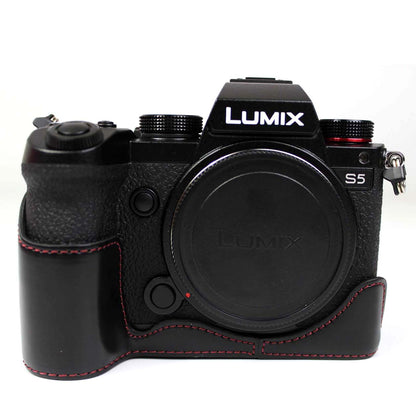 PU Leather Camera Half Case Bottom Cover with Battery Opening for Panasonic Lumix S5