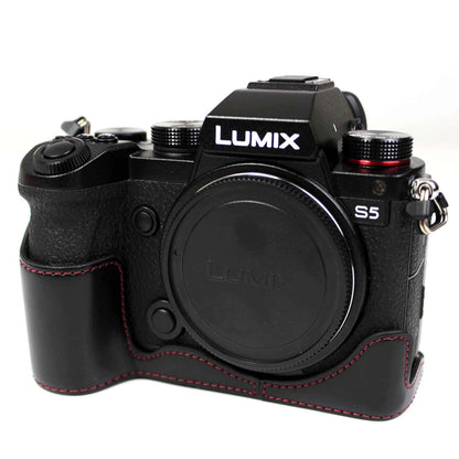 PU Leather Camera Half Case Bottom Cover with Battery Opening for Panasonic Lumix S5