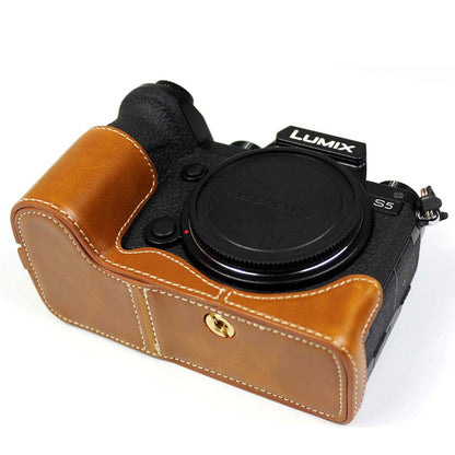 PU Leather Camera Half Case Bottom Cover with Battery Opening for Panasonic Lumix S5