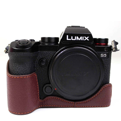 Genuine Leather Camera Protective Half Case Bottom Cover with Battery Opening for Panasonic Lumix S5