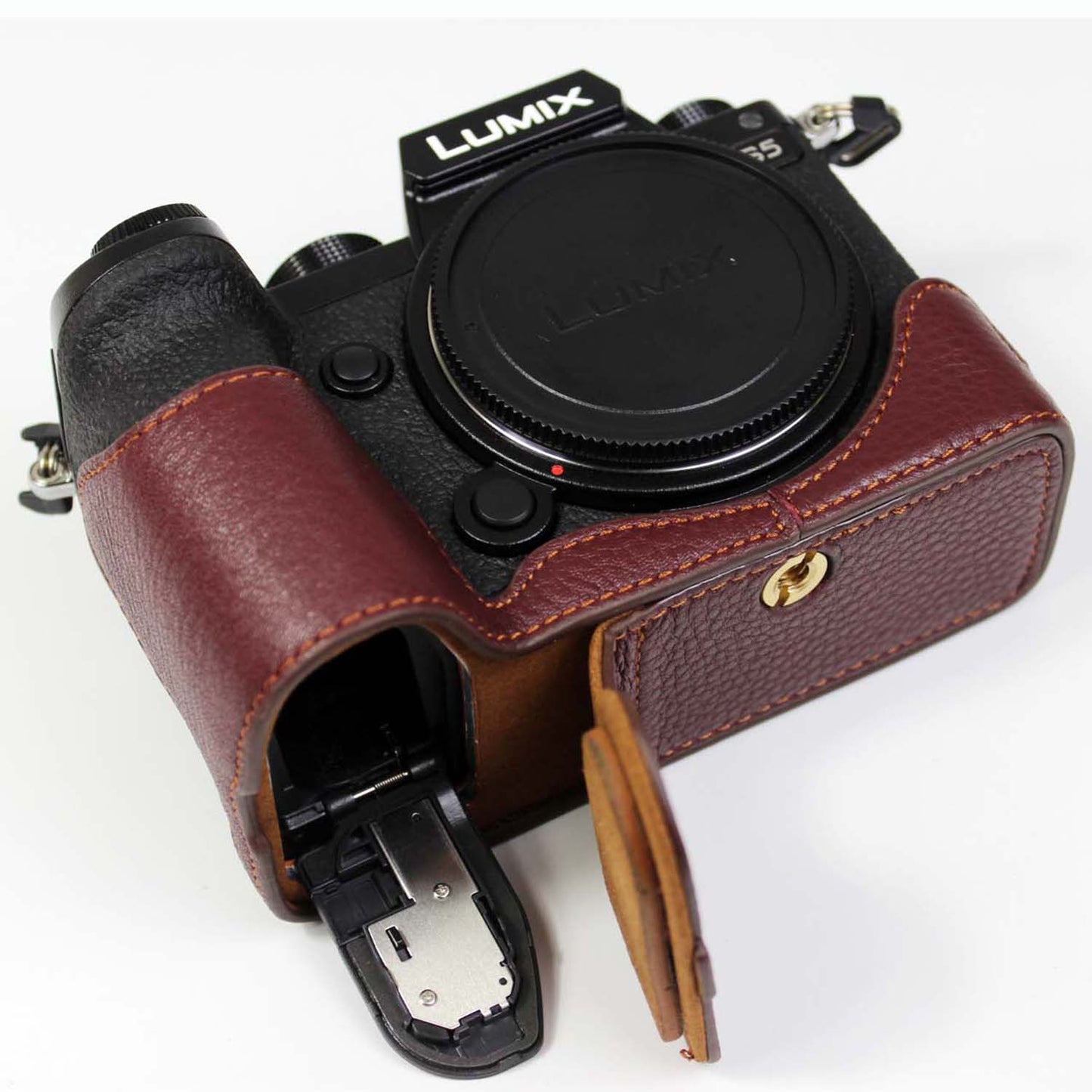 Genuine Leather Camera Protective Half Case Bottom Cover with Battery Opening for Panasonic Lumix S5