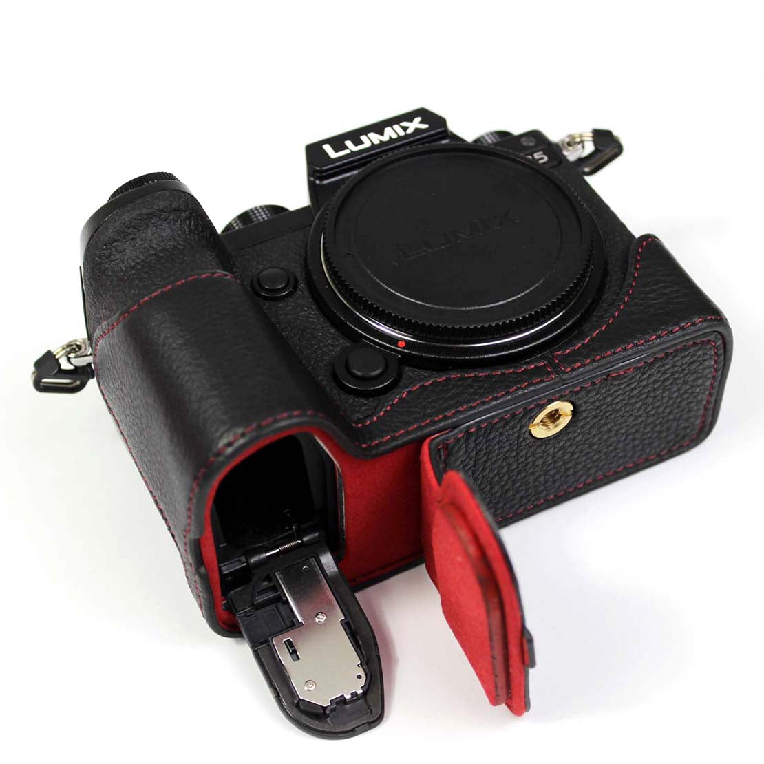 Genuine Leather Camera Protective Half Case Bottom Cover with Battery Opening for Panasonic Lumix S5