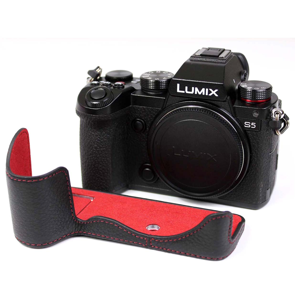 Genuine Leather Camera Protective Half Case Bottom Cover with Battery Opening for Panasonic Lumix S5