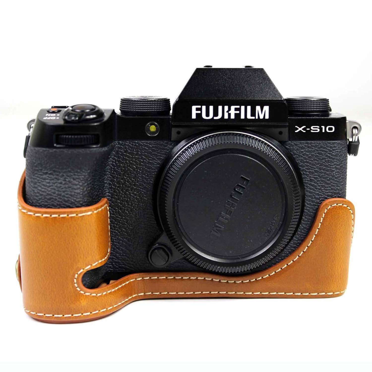 PU Leather Camera Half Case Bottom Cover with Battery Opening for Fujifilm X-S10