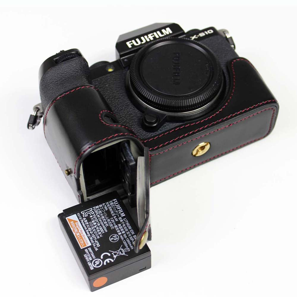 PU Leather Camera Half Case Bottom Cover with Battery Opening for Fujifilm X-S10